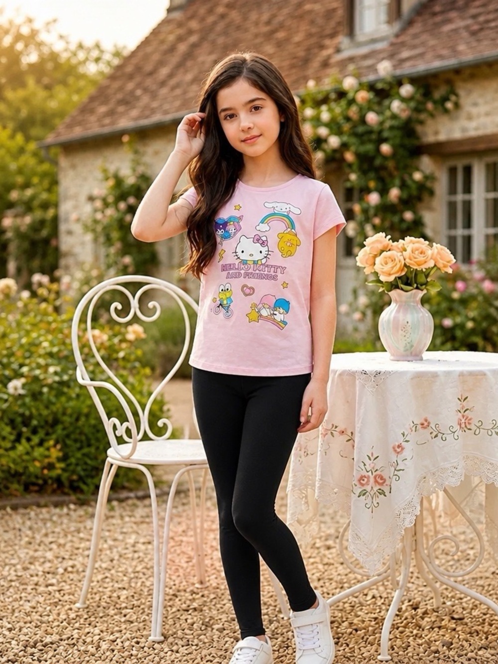 Girl’s Sanrio Hello Kitty Pink Short-Sleeve Tee Size Medium EUC